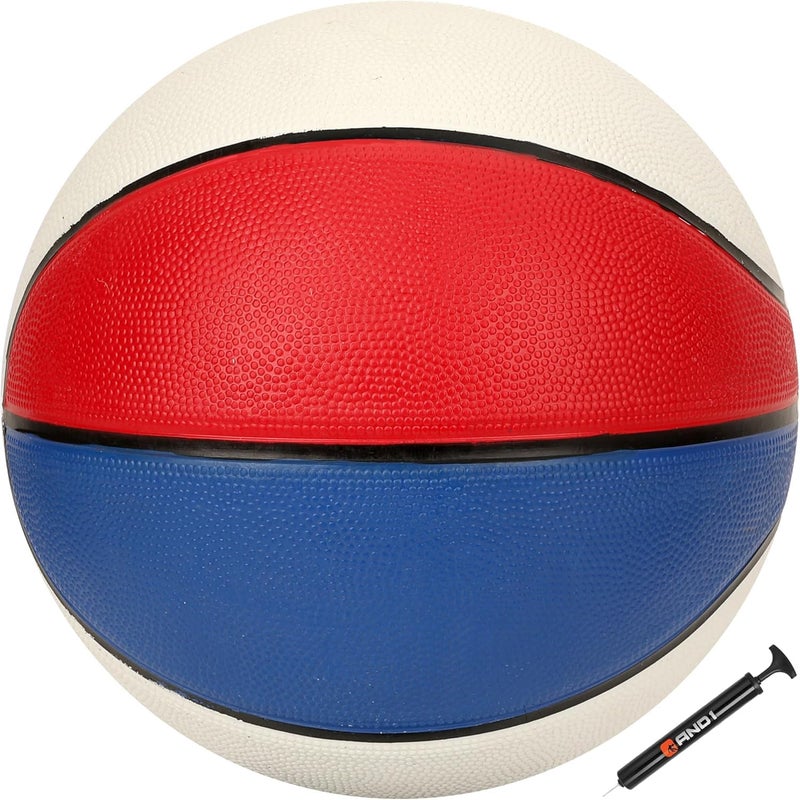 AND1 Xcelerate Rubber Basketball: Official Regulation Size 7 (29.5â€) Streetball, Made for Indoor/Outdoor Games (Basketball w/Pump, Red/White/Blue) - Image 2